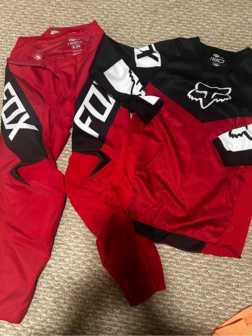 Boys fox racing gear outfit red black youth medium
